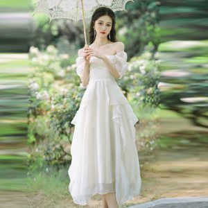 High Waist Slimming Short Sleeve Dress with Ruffle