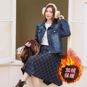 Fleece-Lined Thickened Denim Jacket for Women Korean Style Slimming Casual Winter 2025