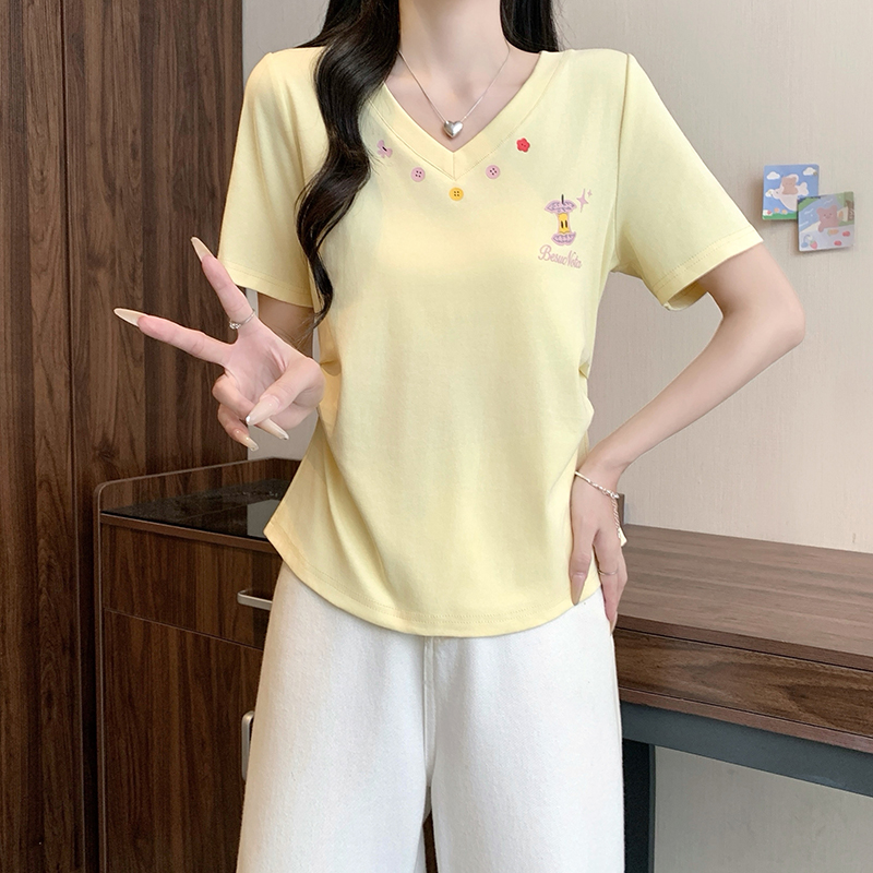 Plus Size Sweet Cartoon Print Cinched Waist Curved Short Sleeve T-Shirt Summer 2026 - Image 3