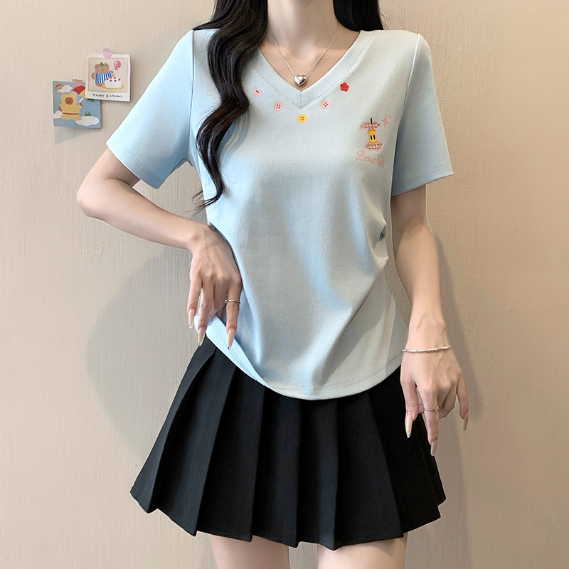 Plus Size Sweet Cartoon Print Cinched Waist Curved Short Sleeve T-Shirt Summer 2026 - Image 4