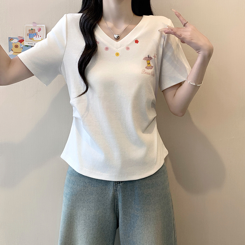 Plus Size Sweet Cartoon Print Cinched Waist Curved Short Sleeve T-Shirt Summer 2026 - Image 5