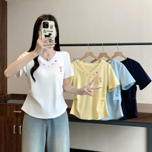 Plus Size Sweet Cartoon Print Cinched Waist Short Sleeve T-Shirt Summer 2026