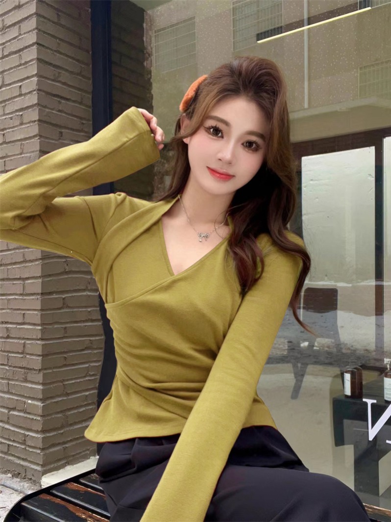 Women's Knit Top with Overlap Design Slim Fit Spring Fashion - Image 2
