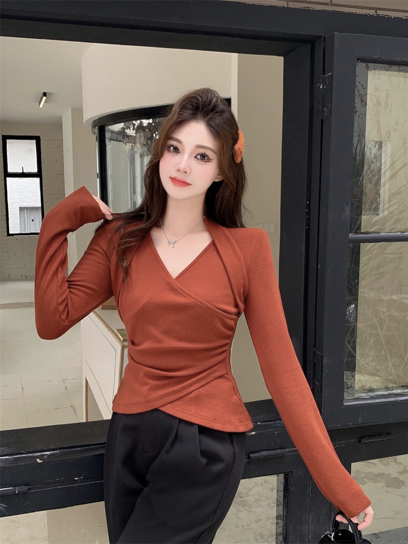 Women's Knit Top with Overlap Design Slim Fit Spring Fashion - Image 3