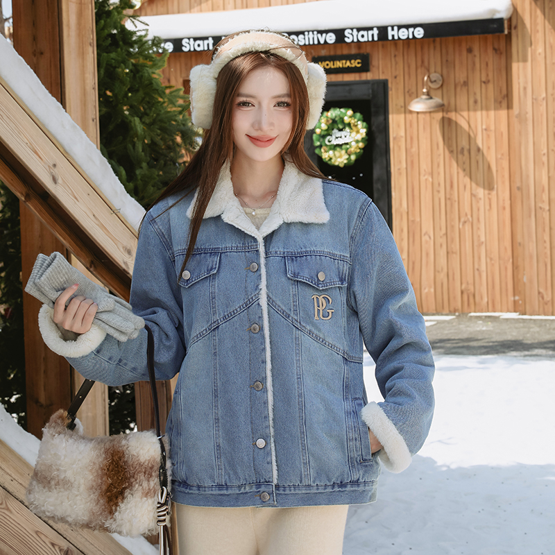 Women's Winter Embroidered Denim Cotton Jacket Loose Warm Padded Coat - Image 5